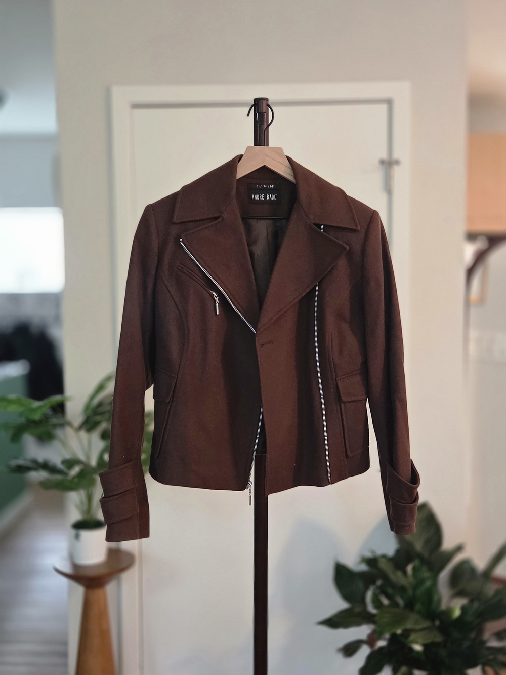 André BADI Dark Brown Asymmetrical Zip Moto Jacket
